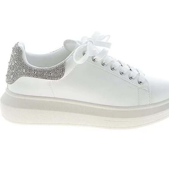 Steve Madden White and Silver Glitter Sneakers - Picture 1 of 6